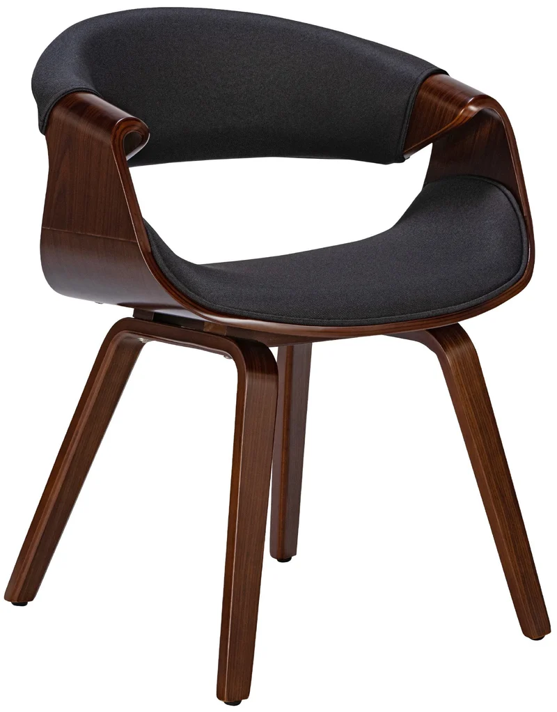 Chaise de salle à manger fauteuil de bureau sans roulette assise en tissu noir pieds en bois FAL101549