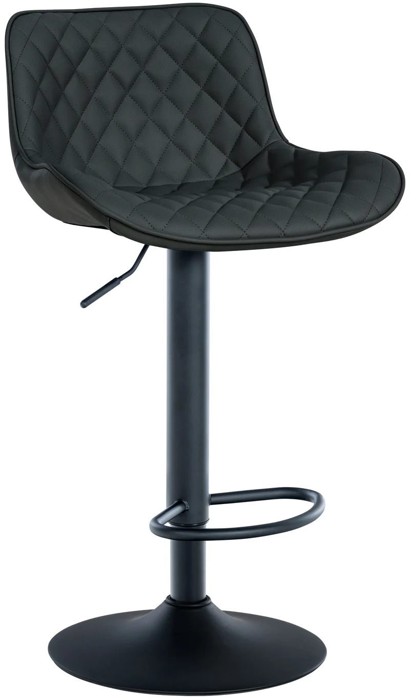 Tabouret de bar x1 assise avec coutures décoratives losange en PVC noir et pieds en métal noir 10_0005223
