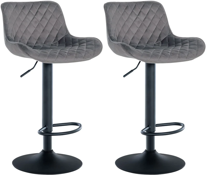 Lot de 2 tabourets de bar réglable et pivotant assise en velours gris pieds métal noir TDB10608