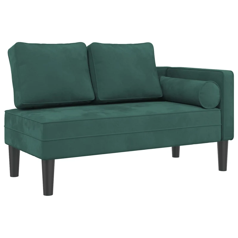 Méridienne chaise longue canapé pour intérieur avec coussins en velours vert foncé DEC026105