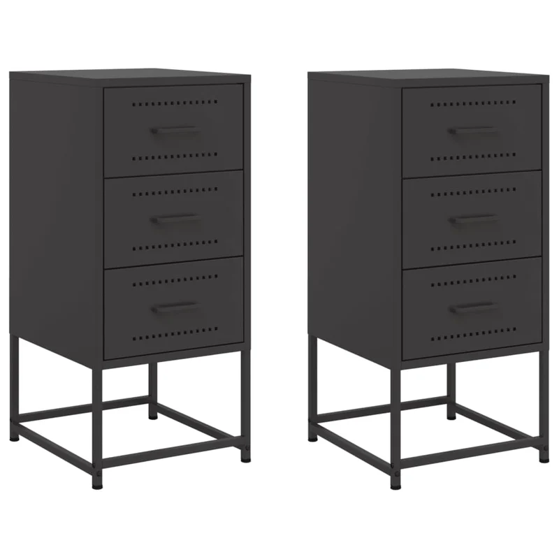 Lot de 2 tables de chevet avec 3 tiroirs 36 x 39 x 78 cm acier noir DEC035491