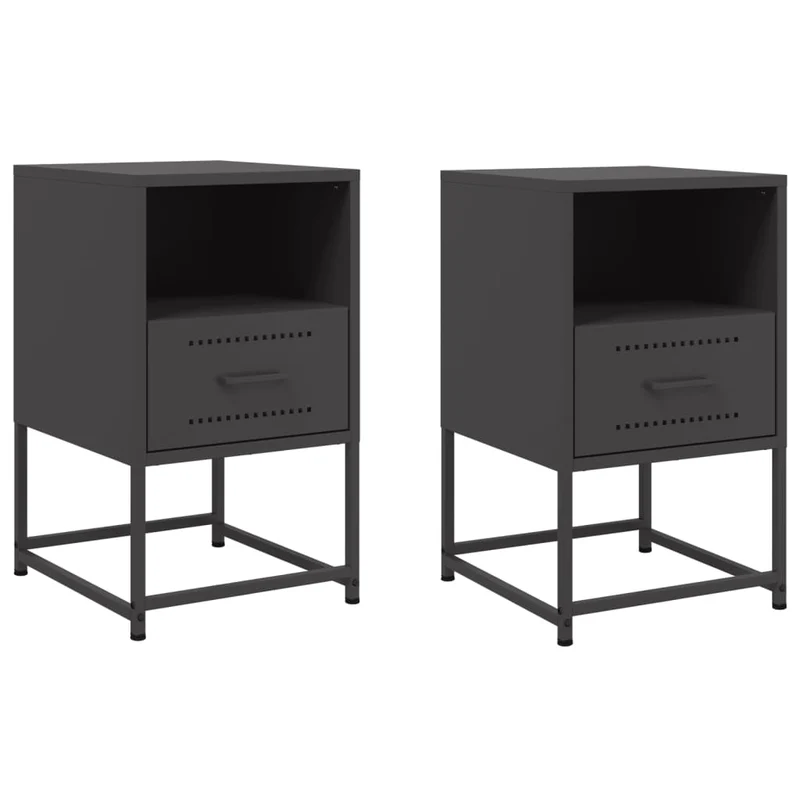 Lot de 2 tables de chevet avec tiroir et compartiment ouvert 36 x 39 x 60,5 cm acier noir DEC035486