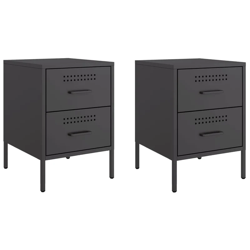 Lot de 2 tables de chevet avec deux tiroirs 36 x 39 x 50,5 cm acier noir DEC035481