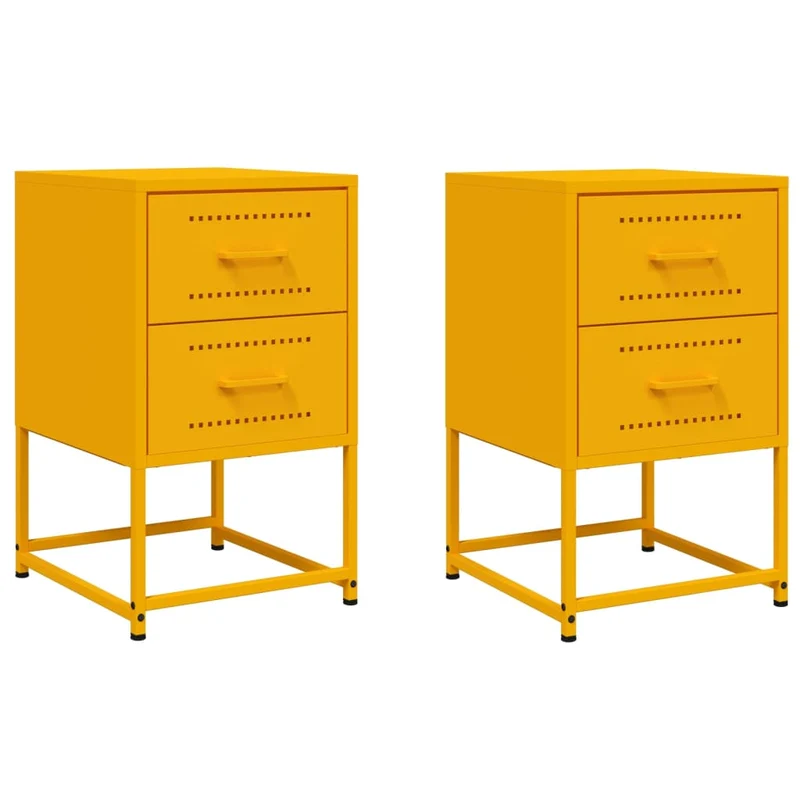 Lot de 2 tables de chevet avec deux tiroirs 36 x 39 x 60,5 cm acier jaune moutarde DEC035432