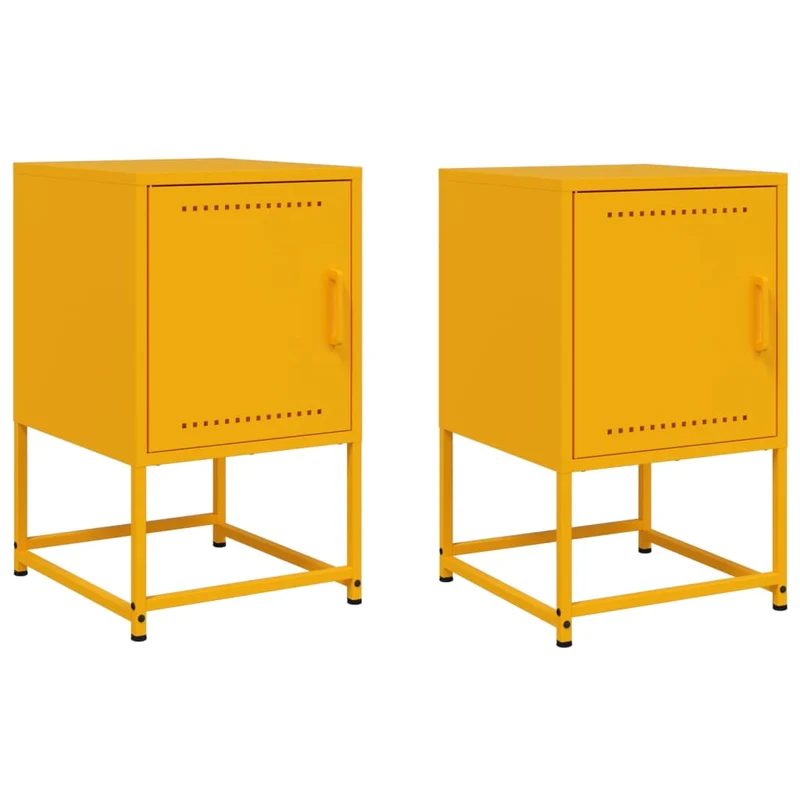 Lot de 2 tables de chevet avec compartiment avec porte 36 x 39 x 60,5 cm acier jaune DEC035431