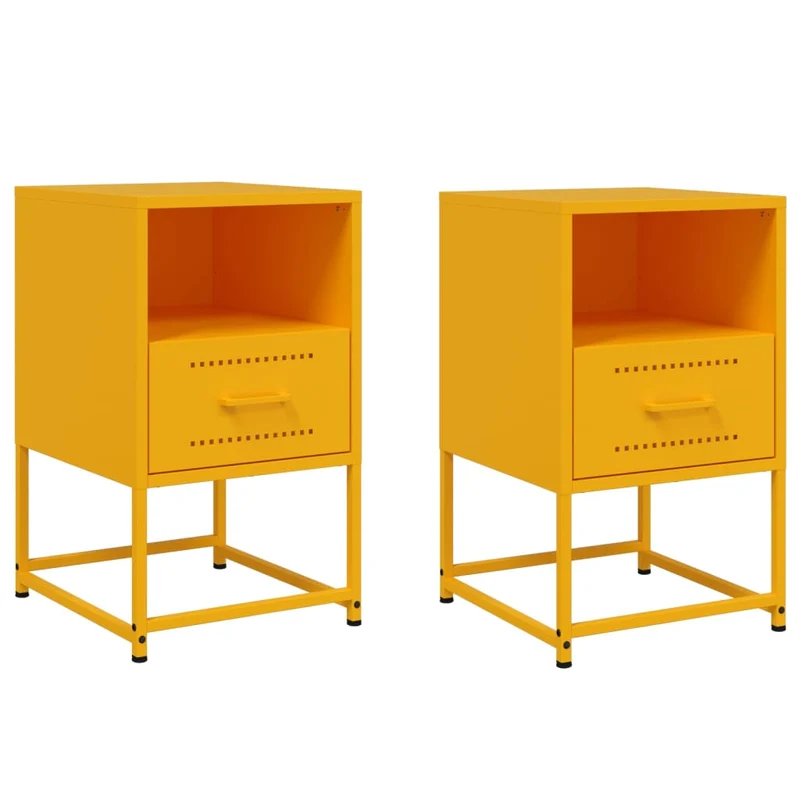 Lot de 2 tables de chevet avec tiroir et compartiment ouvert 36 x 39 x 60,5 cm acier jaune DEC035430