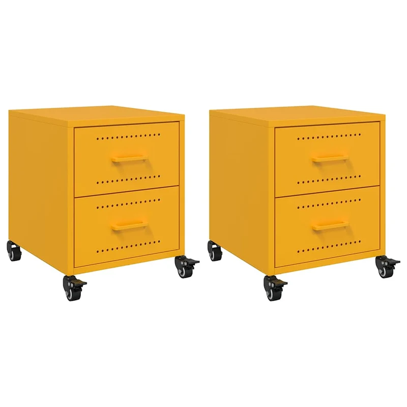 Lot de 2 tables de chevet sur roulettes avec deux tiroirs 36 x 39 x 43,5 cm acier jaune DEC035425