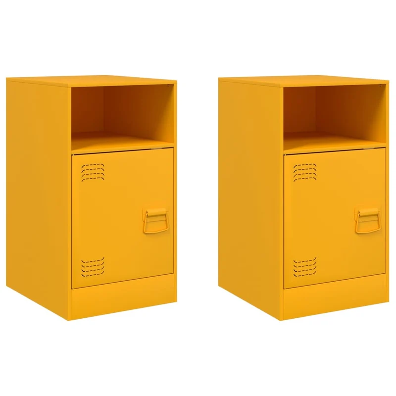 Lot de 2 tables de chevet avec compartiment ouvert et avec porte 34,5 x 39 x 62 cm acier jaune DEC035421