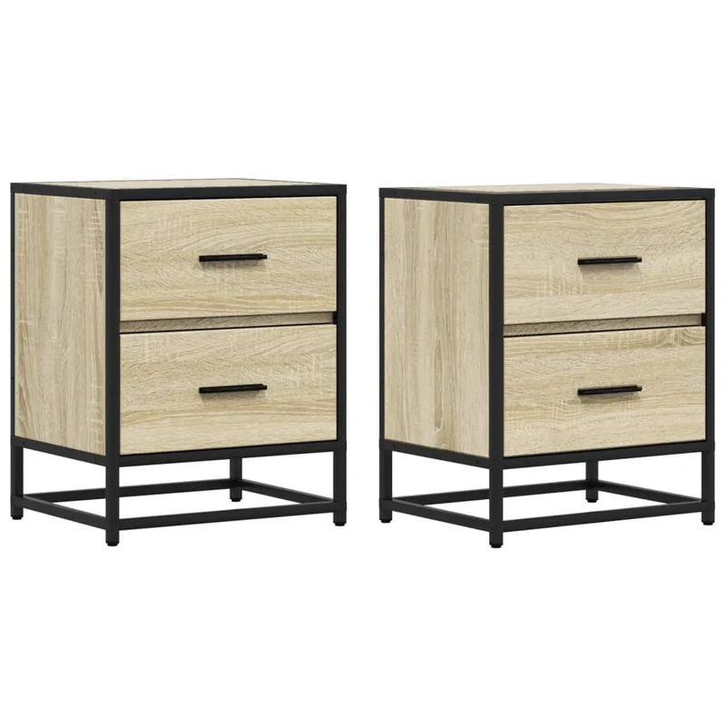 Lot de 2 tables de chevet avec deux tiroirs 40 x 31 x 50 cm bois ingénierie couleur chêne et acier DEC035230