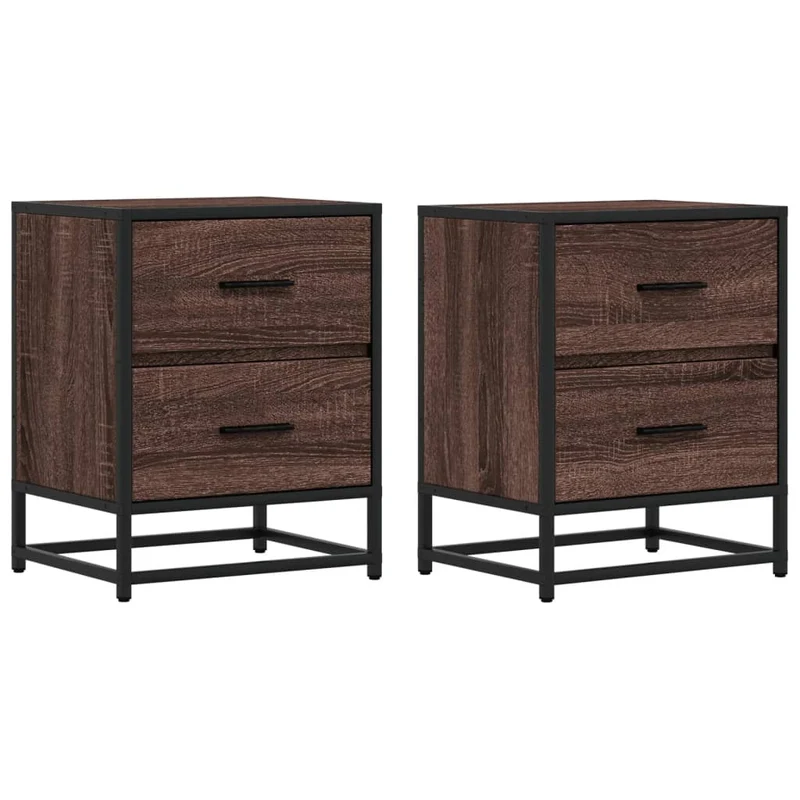 Lot de 2 tables de chevet avec deux tiroirs 40 x 31 x 50 cm bois ingénierie marron et acier DEC035162