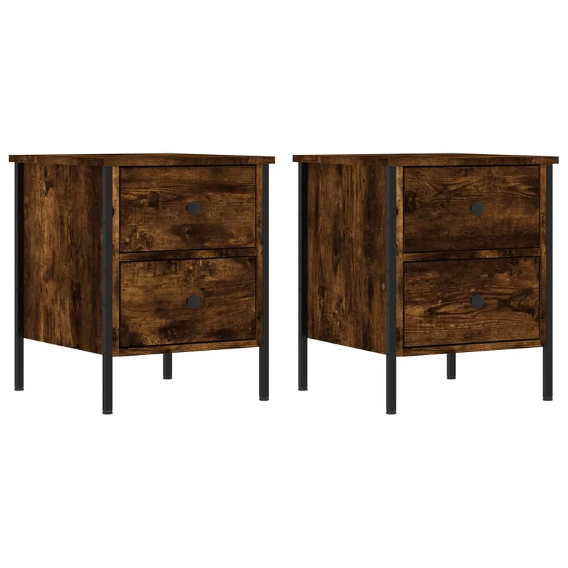 Lot de 2 tables de chevet avec deux tiroirs 40 x 42 x 50 cm bois ingénierie marron et fer DEC035131