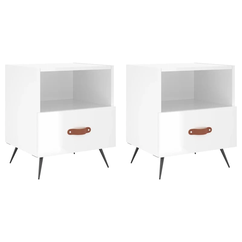 Lot de 2 tables de chevet avec tiroir et compartiment ouvert 40 x 35 x 47,5 cm bois d'ingénierie blanc brilliant DEC034992