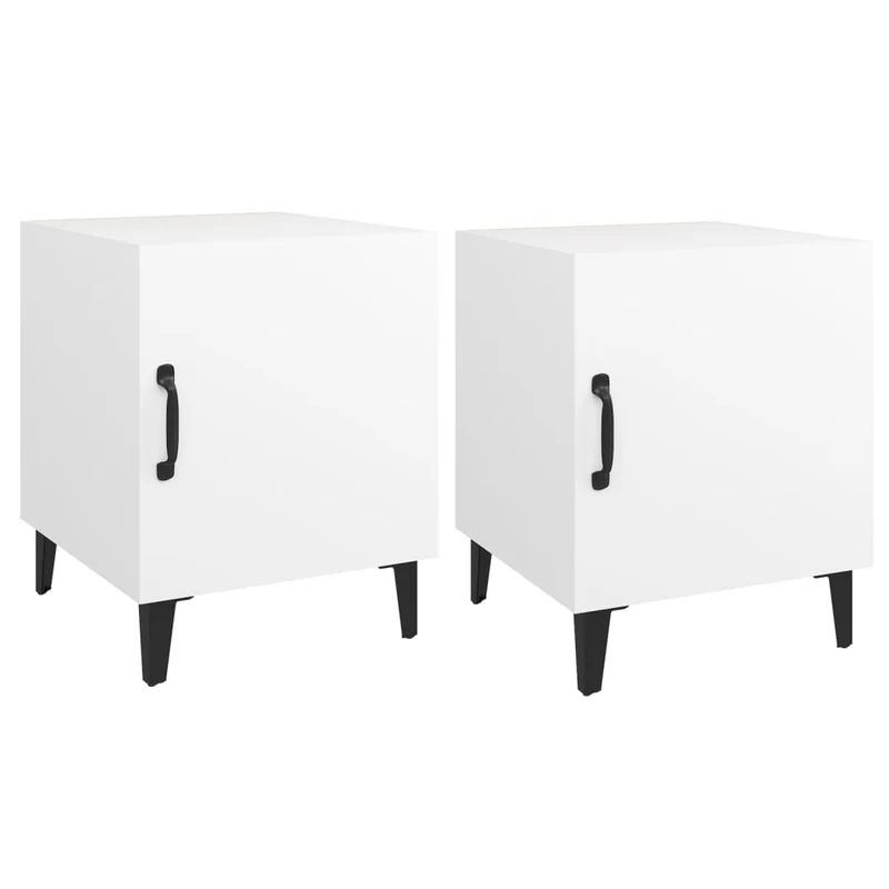 Lot de 2 tables de chevet avec compartiment avec porte 40 x 40 x 50 cm bois d'ingénierie blanc DEC034981