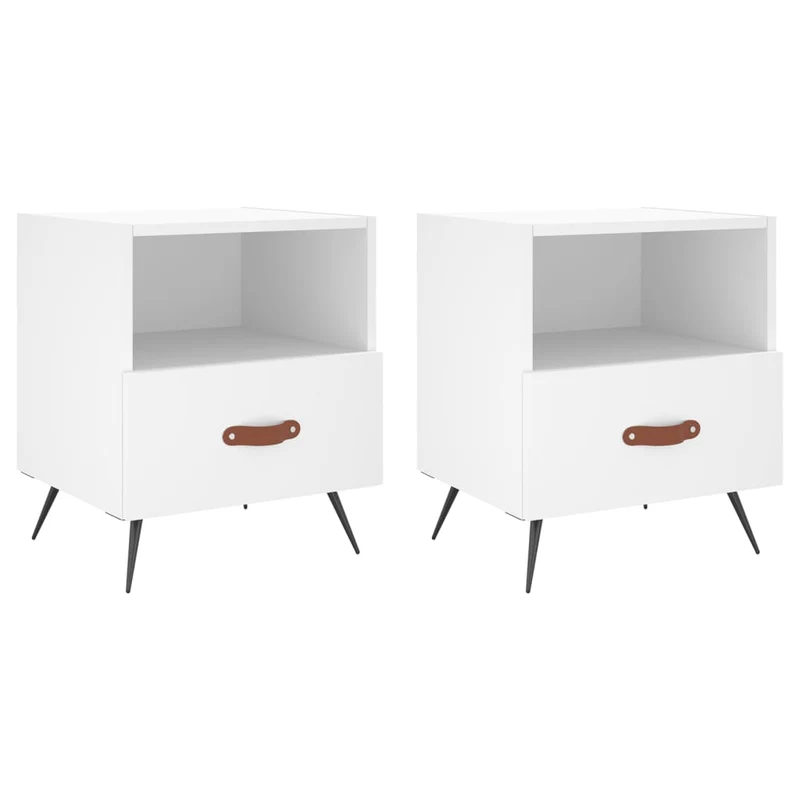 Lot de 2 tables de chevet avec tiroir et compartiment ouvert 40 x 35 x 47,5 cm bois d’ingénierie blanc DEC034923