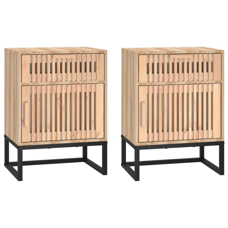 Lot de 2 tables de chevet avec tiroir et compartiment avec porte 40 x 30 x 55,5 cm bois ingénierie et fer DEC034762