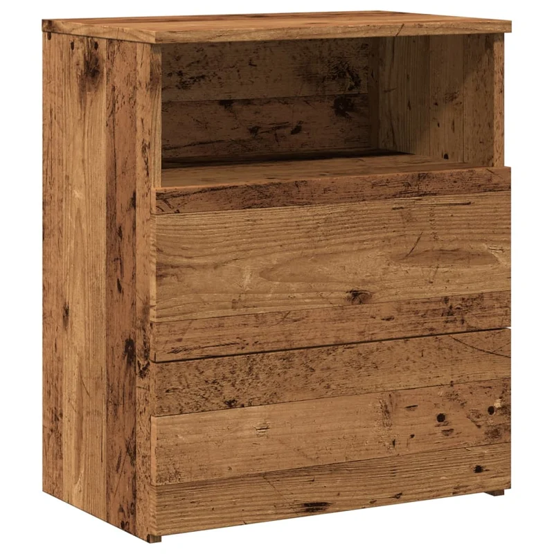 Table de chevet avec deux tiroirs et un compartiment ouvert 50 x 32 x 60 cm bois d'ingénierie marron DEC034717