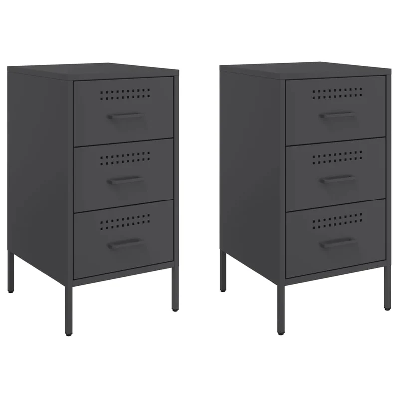 Lot de 2 tables de chevet avec 3 tiroirs 36 x 39 x 68 cm acier noir DEC035489