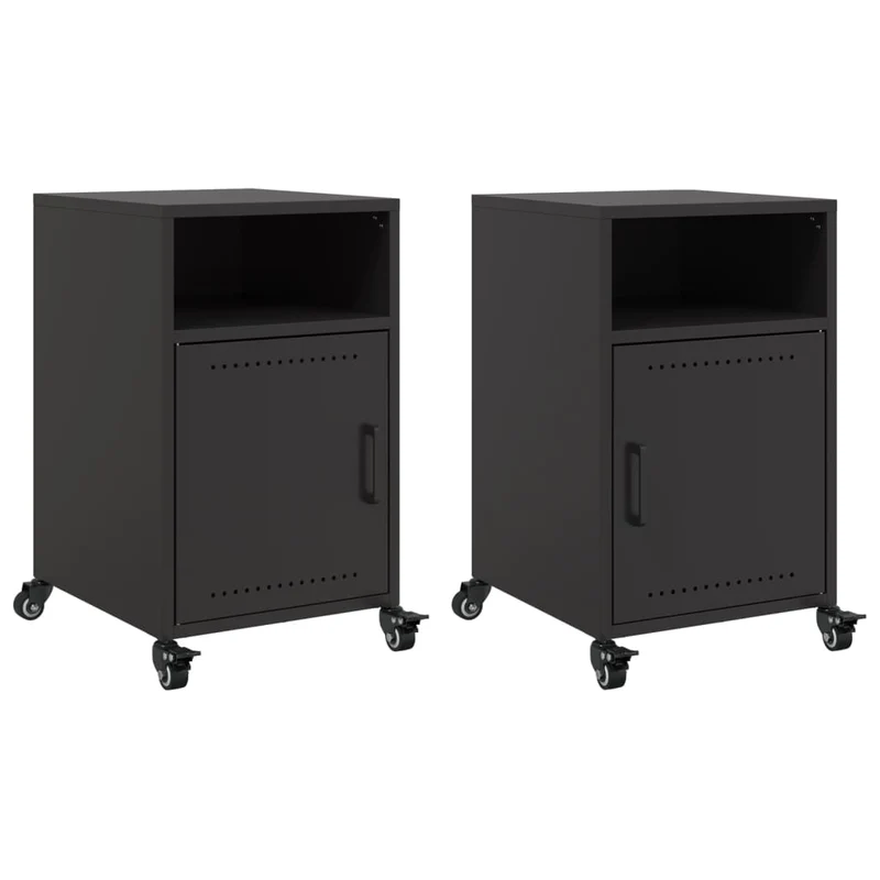 Lot de 2 tables de chevet sur roulettes avec compartiment avec porte 36 x 39 x 59 cm acier noir DEC035484