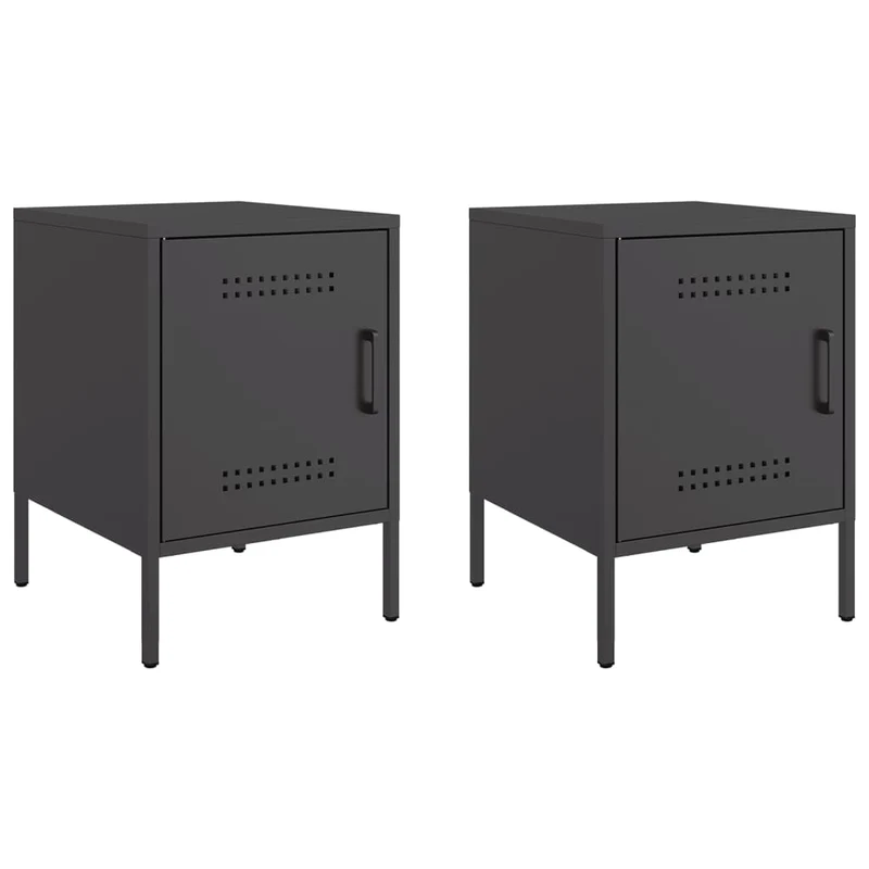 Lot de 2 tables de chevet avec compartiment avec porte 36 x 39 x 50,5 cm acier noir DEC035483