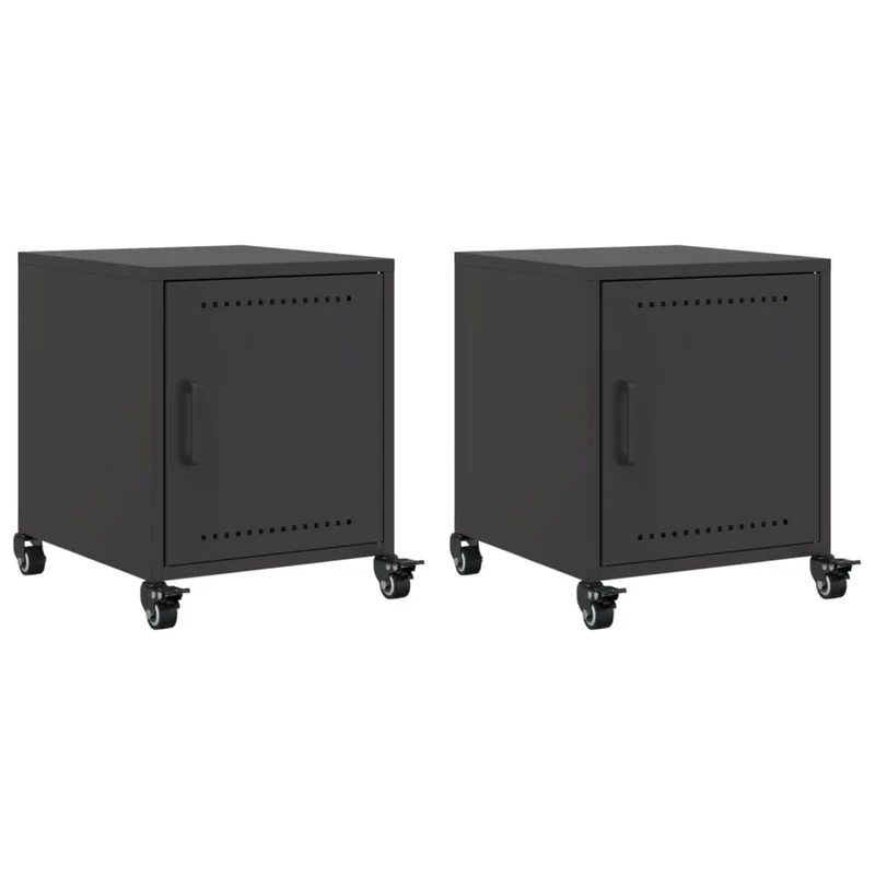 Lot de 2 tables de chevet sur roulettes avec compartiment avec porte 36 x 39 x 43,5 cm acier noir DEC035479