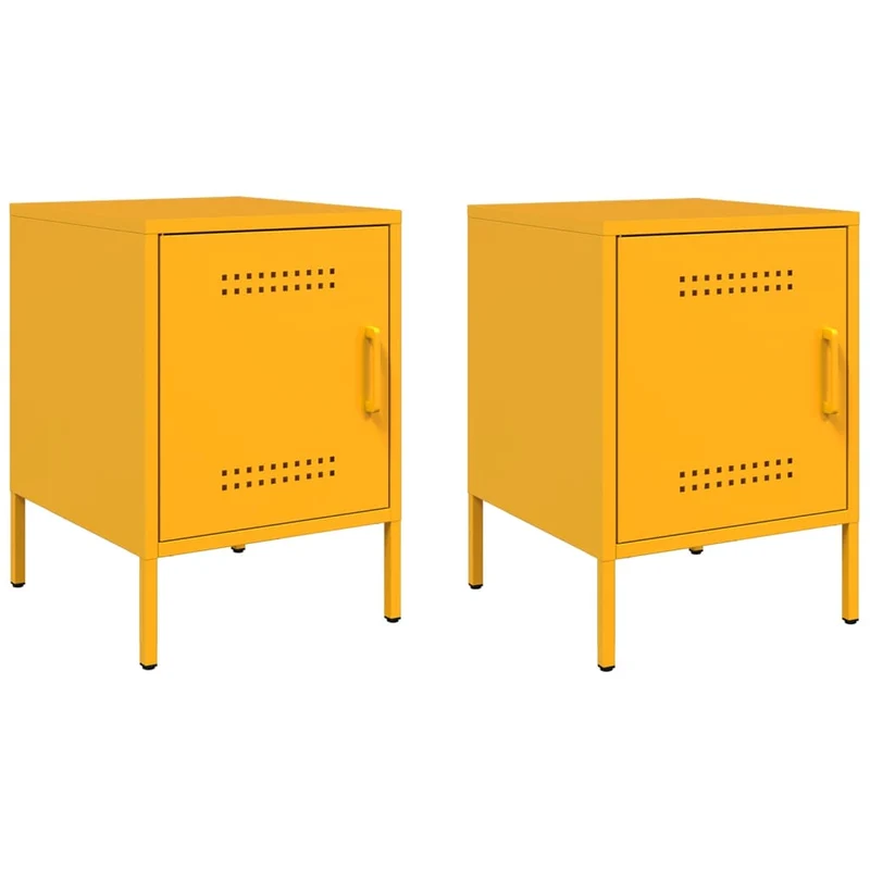 Lot de 2 tables de chevet avec compartiment avec porte 36 x 39 x 50,5 cm acier jaune moutarde DEC035426