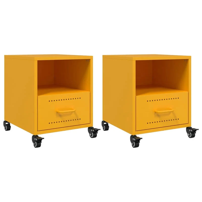 Lot de 2 tables de chevet avec tiroir et compartiment ouvert 36 x 39 x 43,5 cm acier jaune moutarde DEC035424