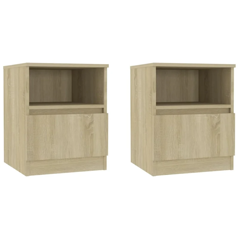 Lot de 2 tables de chevet avec tiroir et étagère 40 x 40 x 50 cm aggloméré couleur chêne DEC035268