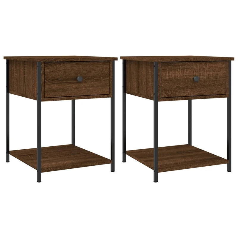 Lot de 2 tables de chevet avec tiroir et étagère 44 x 45 x 58 cm bois ingénierie marron et fer DEC035207