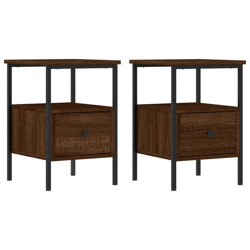 Lot de 2 tables de chevet avec tiroir et étagère 34 x 36 x 50 cm bois ingénierie marron et fer DEC035156