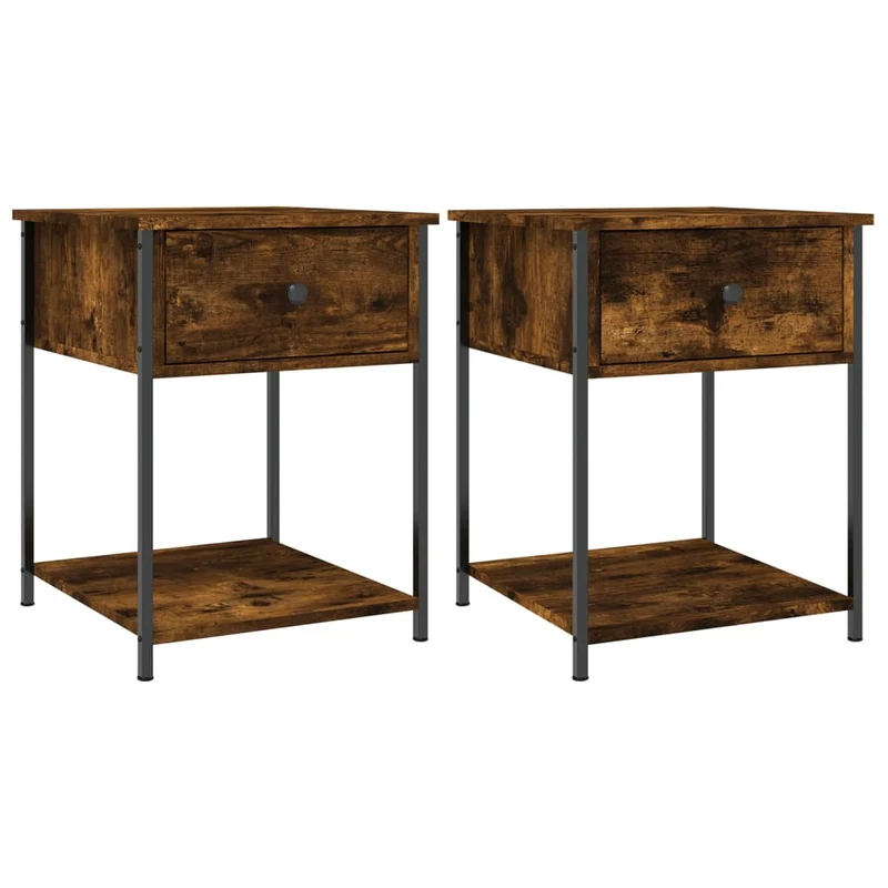 Lot de 2 tables de chevet avec tiroir et étagère 44 x 45 x 58 cm bois d’ingénierie marron et fer DEC035142