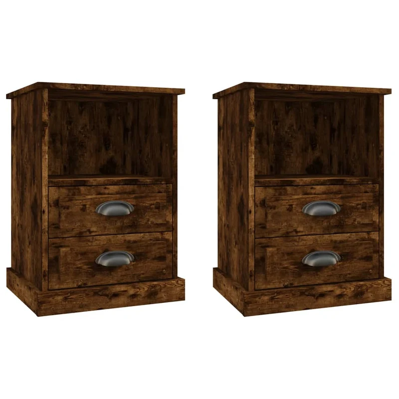 Lot de 2 tables de chevet avec deux tiroirs et compartiment ouvert 43 x 36 x 60 cm bois d'ingénierie marron DEC035140