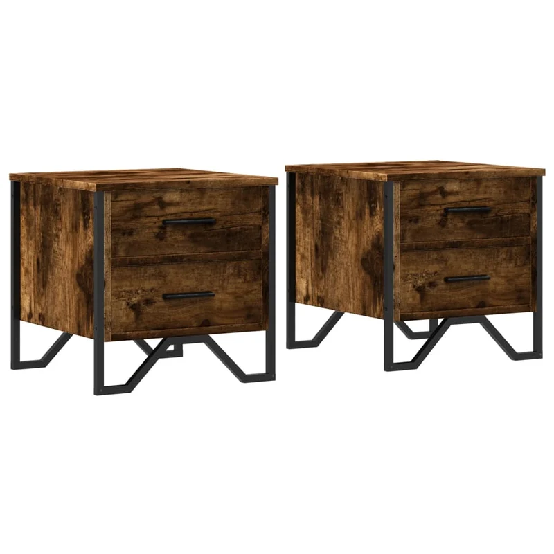 Lot de 2 tables de chevet avec deux tiroirs 40 x 41 x 40 cm bois ingénierie marron et métal DEC035127
