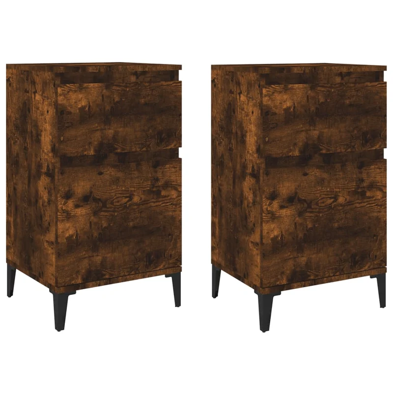 Lot de 2 tables de chevet avec deux tiroirs 40 x 35 x 70 cm bois d'ingénierie marron et métal DEC035108