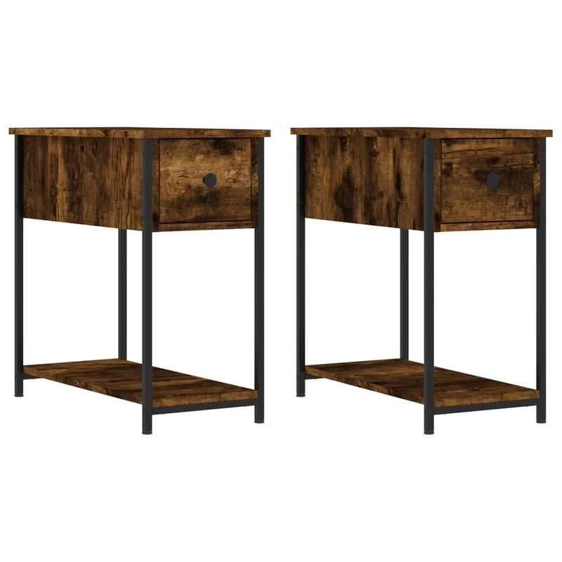 Lot de 2 tables de chevet avec tiroir et étagère 30 x 60 x 60 cm bois d'ingénierie marron et fer DEC035059