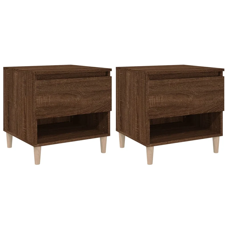 Lot de 2 tables de chevet avec tiroir et compartiment ouvert 50 x 46 x 50 cm bois d’ingénierie marron DEC035057