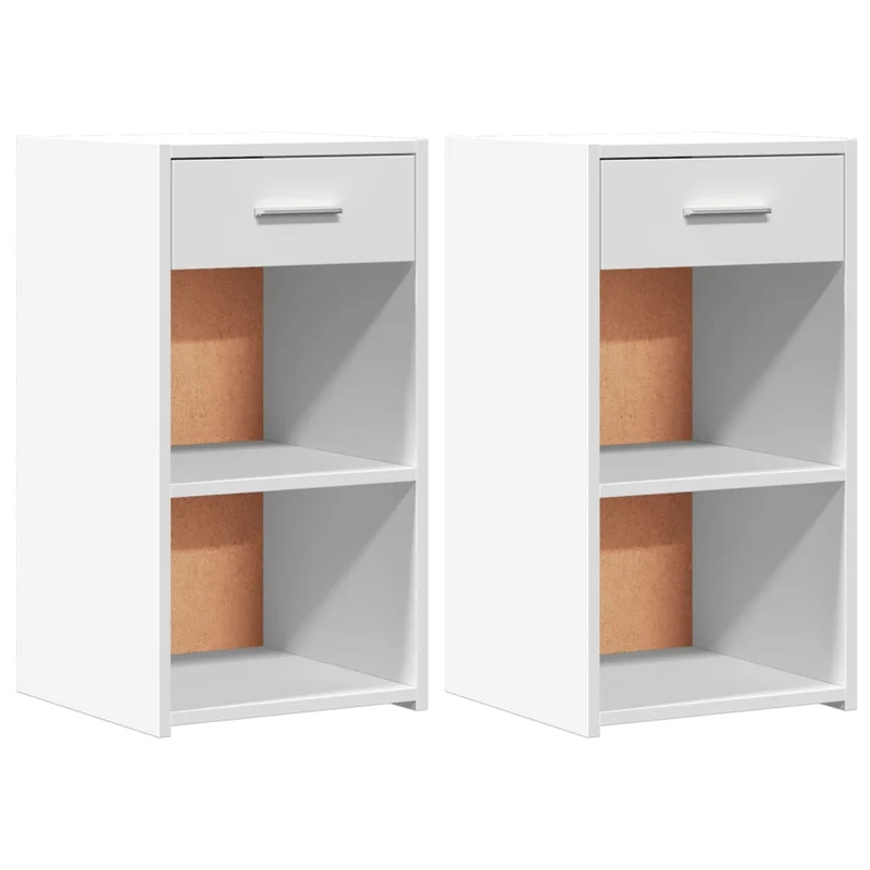 Lot de 2 tables de chevet avec étagères et tiroir 35 x 34 x 65 cm bois d'ingénierie blanc DEC034860