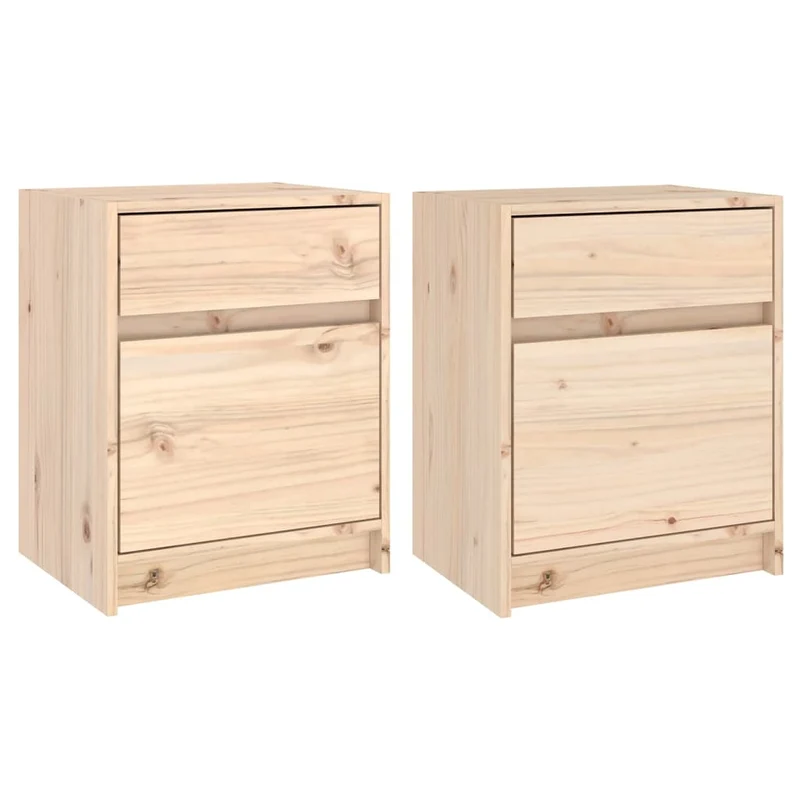 Lot de 2 tables de chevet avec tiroir et compartiment avec porte 40 x 31 x 50 cm bois de pin non traité DEC034765