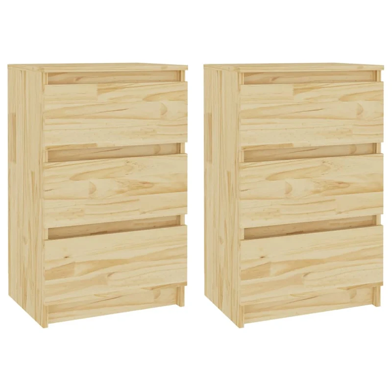 Lot de 2 tables de chevet avec 3 tiroirs 40 x 29,5 x 64 cm bois de pin non traité DEC034752