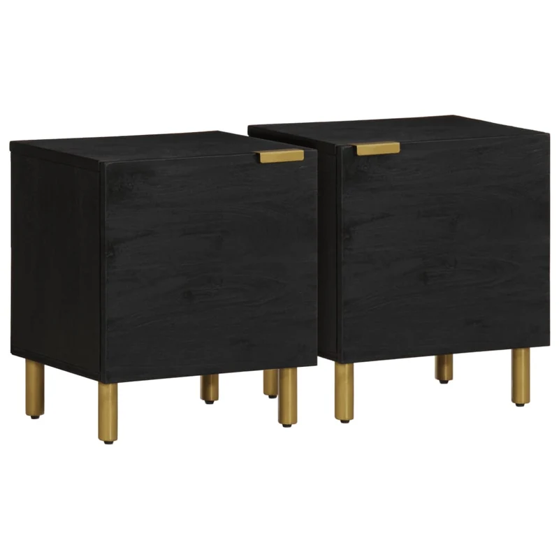 Lot de 2 tables de chevet avec compartiment avec porte 40 x 33 x 46 cm bois de manguier noir DEC035521