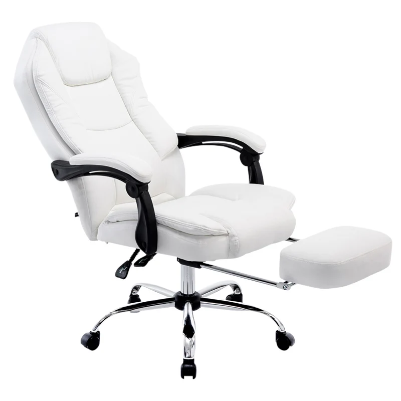 Fauteuil de bureau ergonomique en synthétique blanc avec repose-pieds et accoudoirs BUR10378