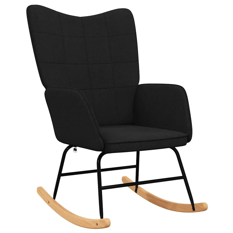Fauteuil à bascule d'allaitement rembourré relax pour salon en tissu noir DEC029054