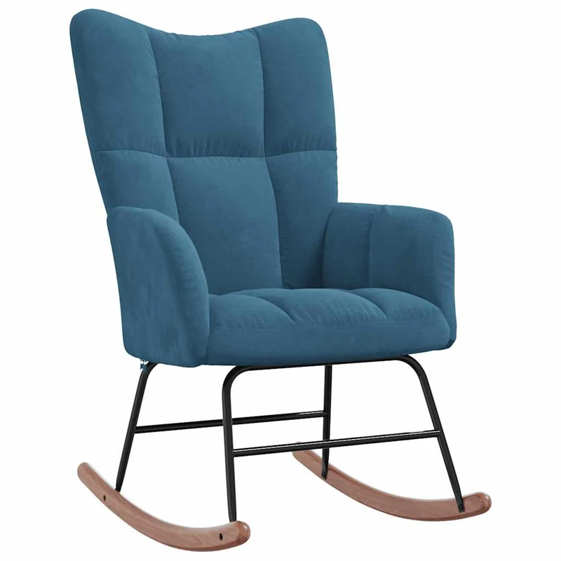 Fauteuil à bascule d'allaitement rembourré relax pour salon en velours bleu DEC028905