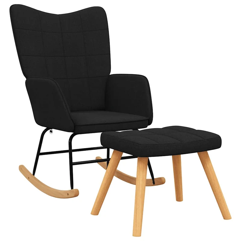 Fauteuil à bascule d'allaitement rembourré relax pour salon avec repose-pieds en tissu noir DEC028880