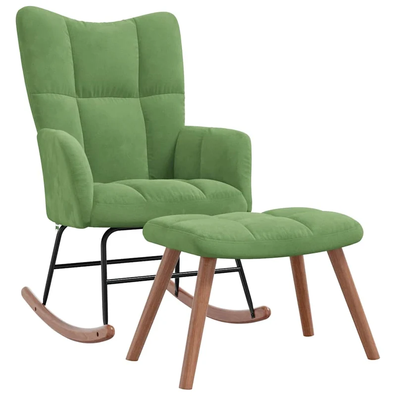 Fauteuil à bascule d'allaitement rembourré relax pour salon avec repose-pied en velours vert clair DEC028848