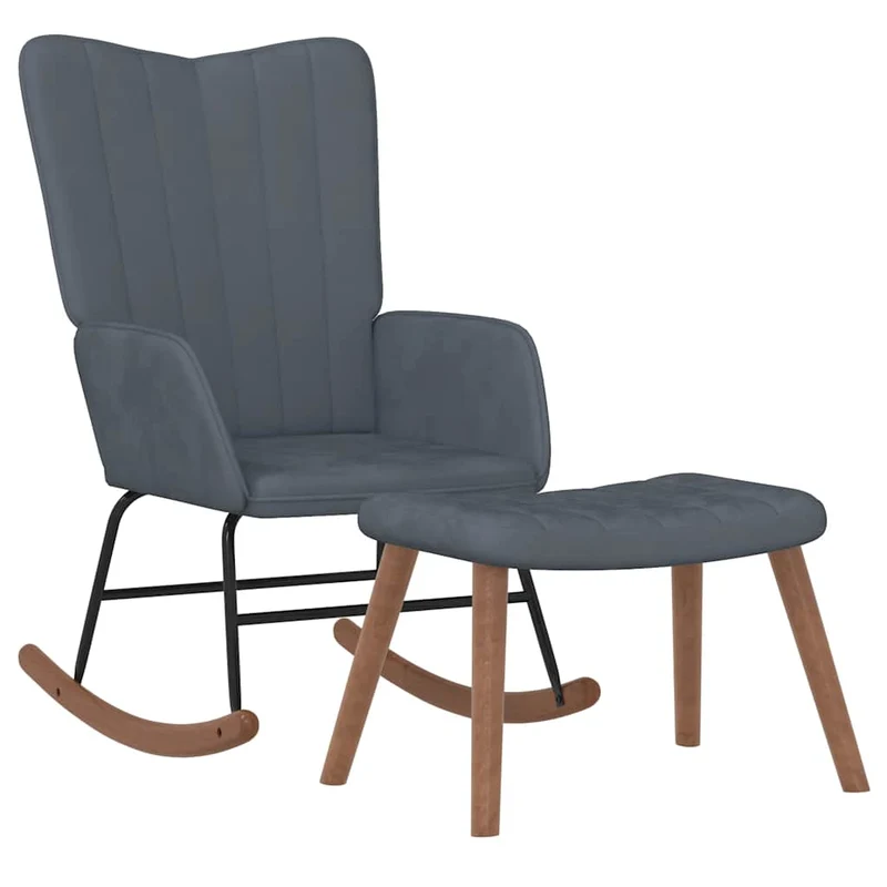 Fauteuil à bascule d'allaitement rembourré relax pour salon avec repose-pied en velours gris DEC028803