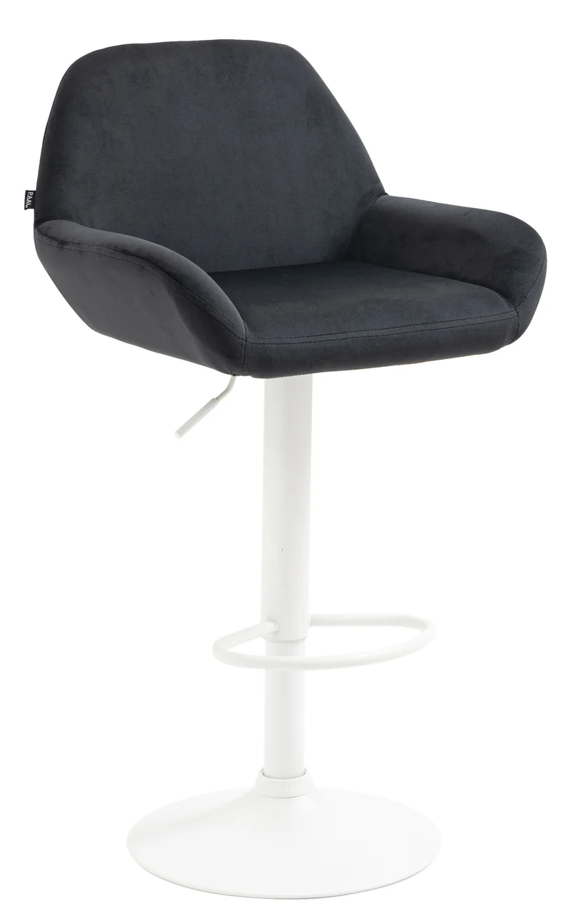 Tabouret de bar en velours rembourré noir base trompette métal blanc mat TDB10416
