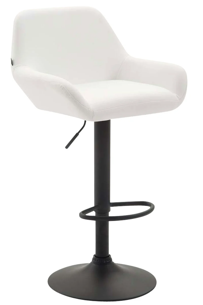 Tabouret de bar x1 repose-pieds en forme d'arc en métal noir assise en PVC blanc 10_0004545