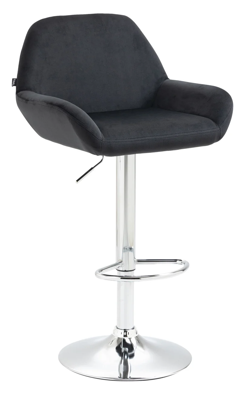 Tabouret de bar x1 en velours rembourré noir base trompette métal chromée TDB10430