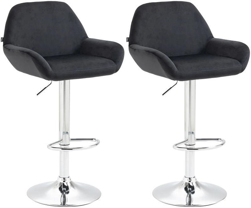 Lot de 2 tabourets de bar repose-pieds en forme d'arc en métal chromé assise en velours noir TDB10790