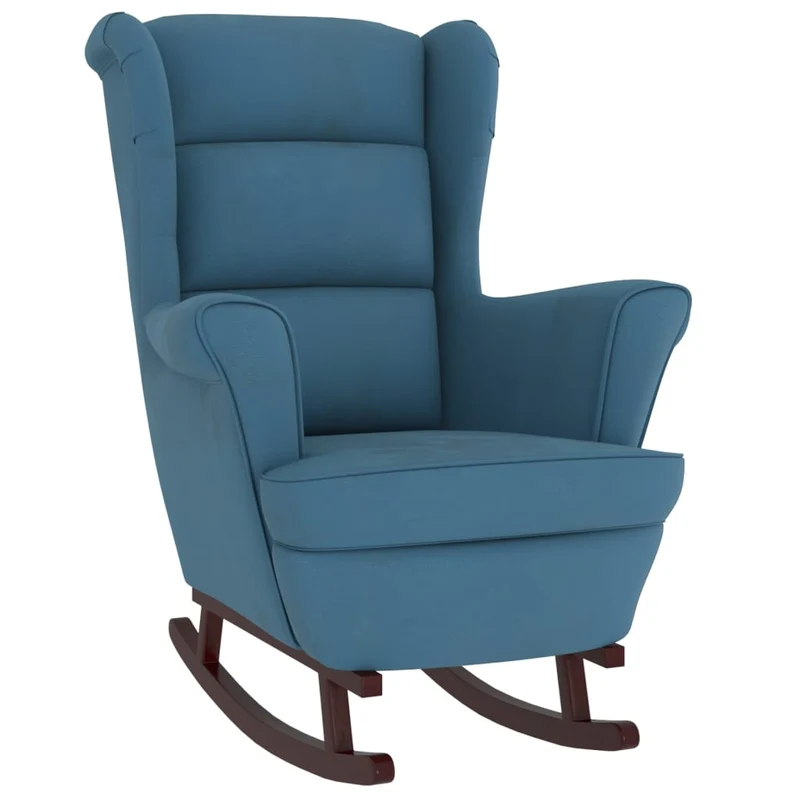 Fauteuil à bascule et pieds en bois massif d'hévéa en velours bleu extra confort DEC029148